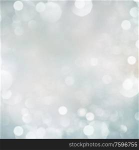 Gray and blue festive bokeh background with light beams. Gray, blue and green Festive background