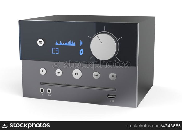 Gray audio cd player on white background