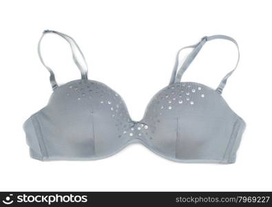 Gray bra with sequins isolated on a white background.