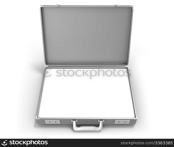 Gray briefcase with blank field isolated on white background