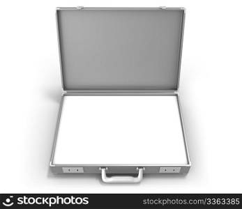 Gray briefcase with blank field isolated on white background