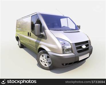 Gray commercial delivery van on light background