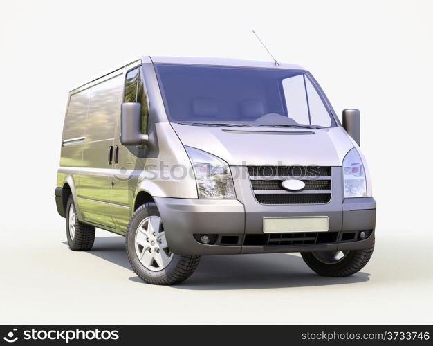 Gray commercial delivery van on light background