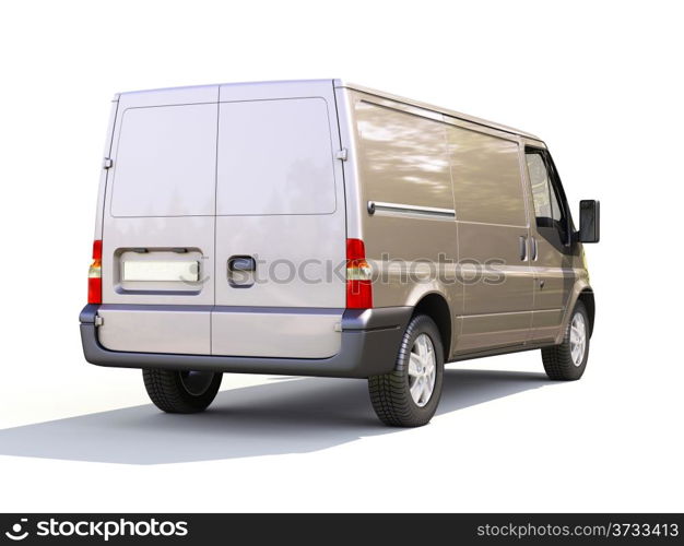 Gray commercial delivery van on white background