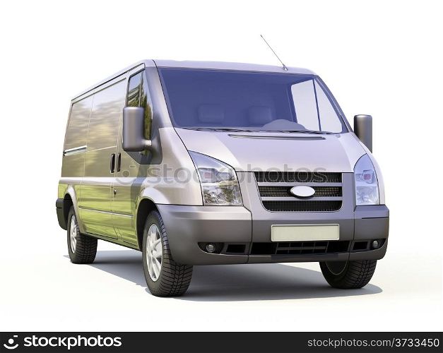 Gray commercial delivery van on white background