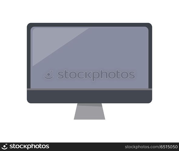 Gray Computer Monitor in Flat.. Gray computer monitor with empty screen in flat. LCD TV monitor. LCD TV screen. Smart TV Mock-up, Vector TV screen, LED TV. Isolated object on white background. Vector illustration.