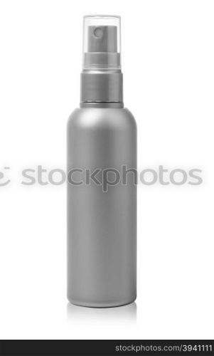 Gray container of spray bottle isolated over white background. With clipping path