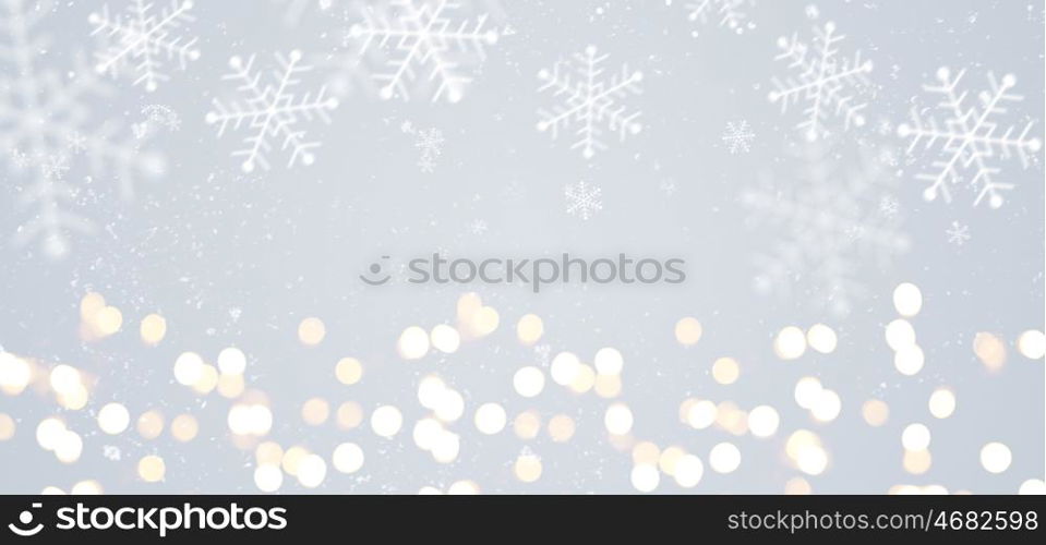 Gray festive Christmas background. Grey festive Christmas or New Year background with shiny golden baubles