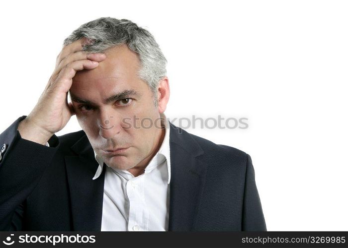 gray hair sad worried senior businessman expertise man isolated on white