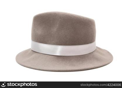 gray hat with riband over a white background