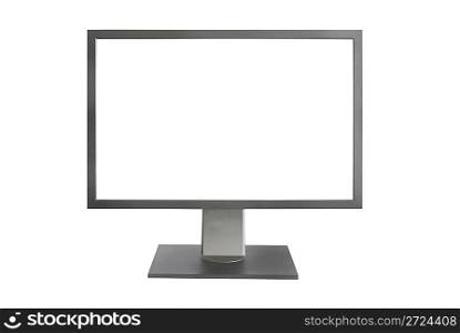 Gray LCD monitor with empty screen isolated on white