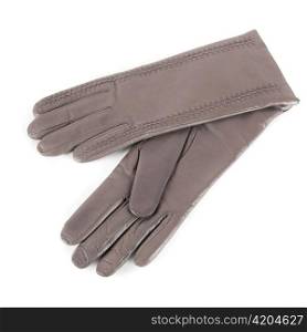 gray modern female leather gloves isolated on a white