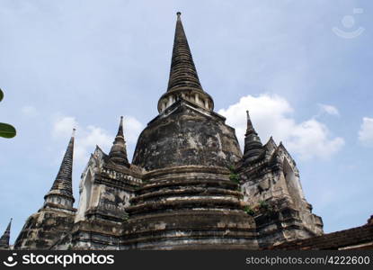 Gray pagoda in at Phra Si Sanphet in Ayuthay, Thailand