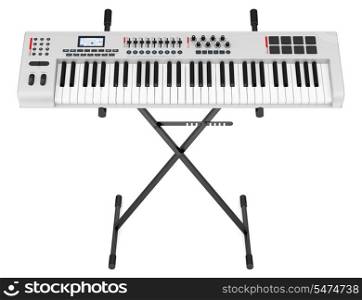 gray synthesizer on stand isolated on white background