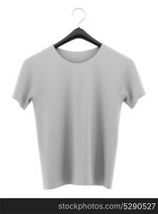 gray t-shirt on clothing hanger isolated on white background. 3d illustration