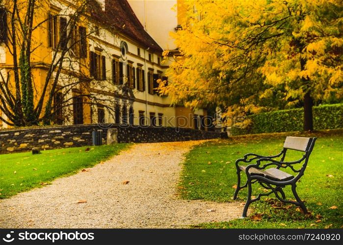 Graz, Austria 02.10.2019: View at Eggenberg palace in Autumn tourist spot, famous travel destination in Styria.. View at Eggenberg palace in Autumn tourist spot, famous travel destination in Styria.
