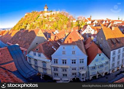 Graz cityscape and Schlossberg panoramic view, Styria region of Austria