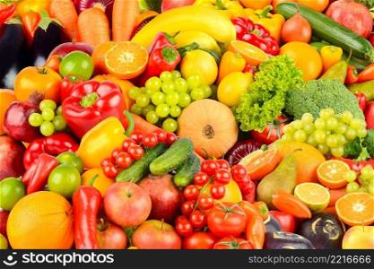 Great background made of vegetables and fruits. Food concept. Top view
