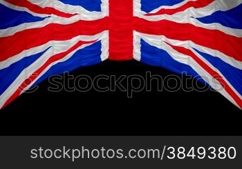 Great Britain Flag curtain up. Alpha channel is included. You can rewind the video and drop the curtain