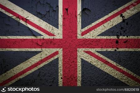 Great britain flag on old grunge wall background retro effect image