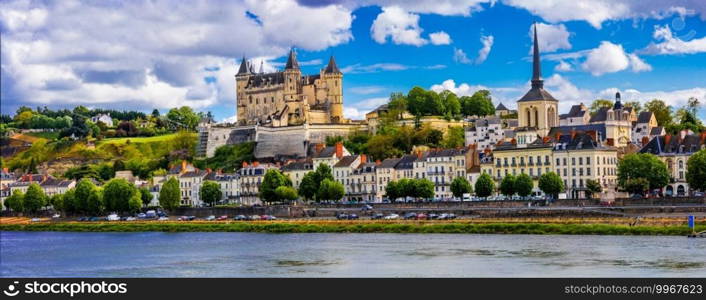 great castles of Loire Valley - Saumur town . France travel and landmarks