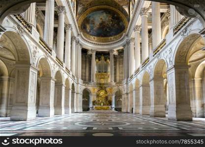 Great Hall Ballroom of chapel in Versaille Palace Paris France