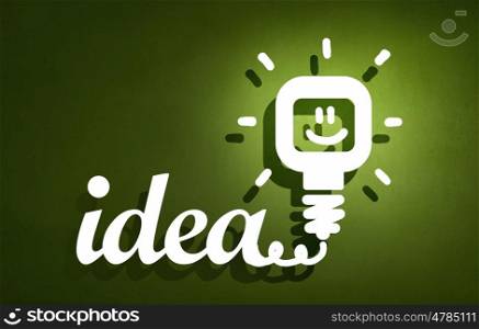 Great idea. Abstract image with drawn light bulb on green background