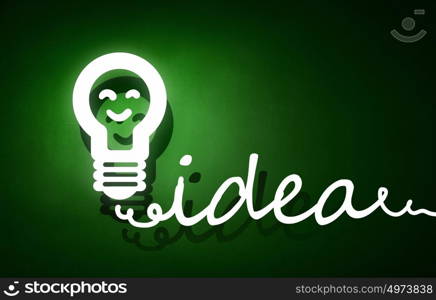 Great idea. Abstract image with drawn light bulb on green background