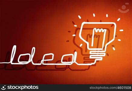 Great idea. Abstract image with drawn light bulb on orange background