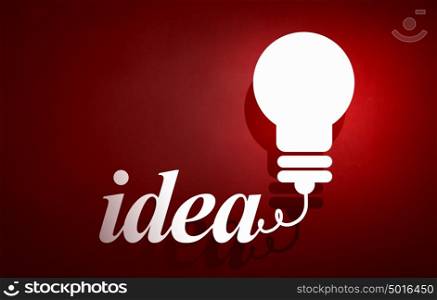 Great idea. Abstract image with drawn light bulb on red background