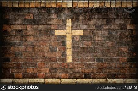 great image of a christian cross in a brick wall