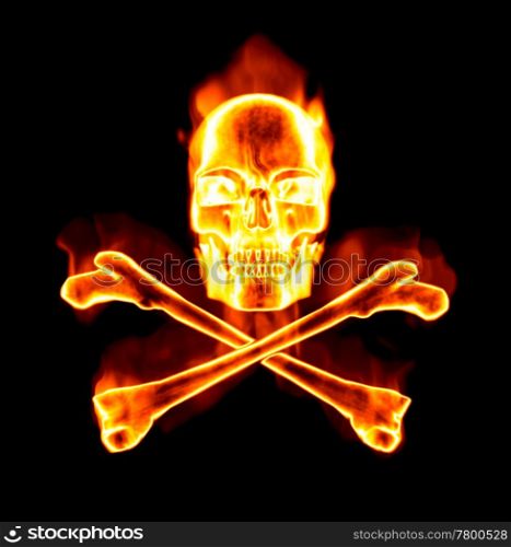 great image of a fiery skull and cross bones on black