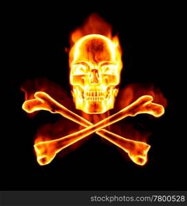great image of a fiery skull and cross bones on black