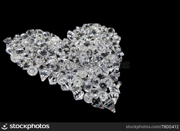 great love heart made of diamonds on black background