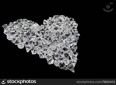 great love heart made of diamonds on black background