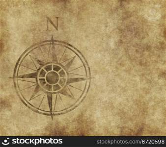 great north arrow and compass on old parchment map with copy space. north compass map arrow