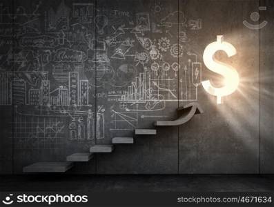 Great plan for financial growth. Business strategy plan over ladder leading to success