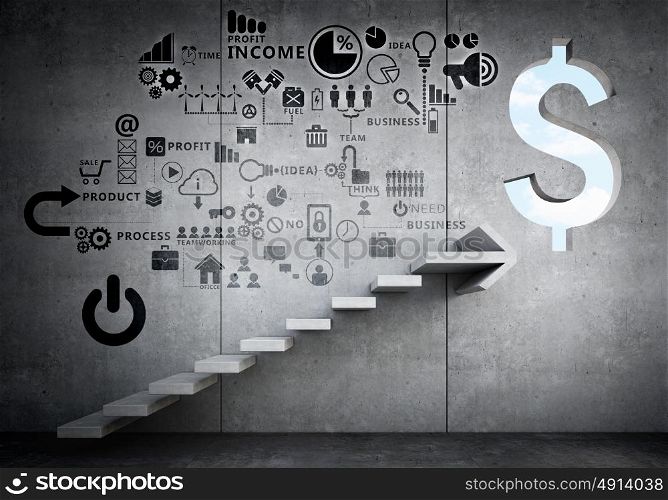 Great plan for financial growth. Business strategy plan over ladder leading to success