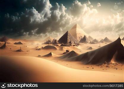 Great pyramids from Giza, Egypt in sunny daytime. Neural network AI generated art. Great pyramids from Giza, Egypt in sunny daytime. Neural network generated art