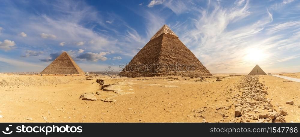 Great Pyramids of Egypt, beautiful desert panorama of Giza.. Great Pyramids of Egypt, beautiful desert panorama of Giza