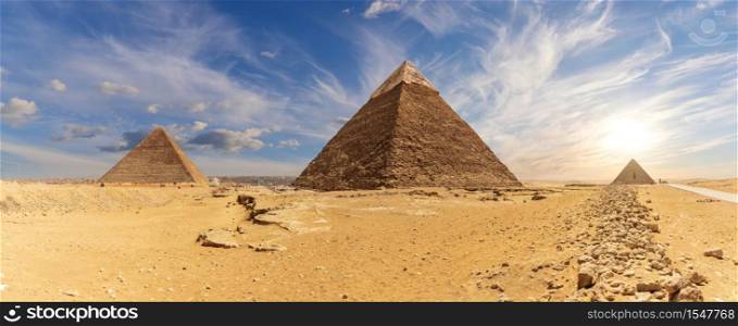 Great Pyramids of Egypt, beautiful desert panorama of Giza.. Great Pyramids of Egypt, beautiful desert panorama of Giza