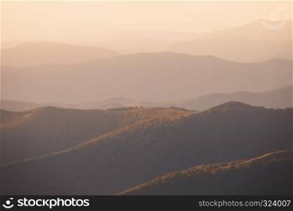 Great Smoky Mountain panoramic on a clear blue sky day in October during the Autumn season leaf change.