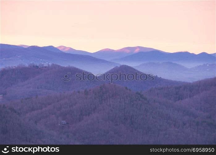 Great Smoky Mountains National Park. Great Smoky Mountains National Park Scenic Sunrise Landscape at Oconaluftee Overlook between Cherokee and Gatlinburg