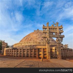 Great Stupa - ancient Buddhist monument. Sanchi, Madhya Pradesh, India