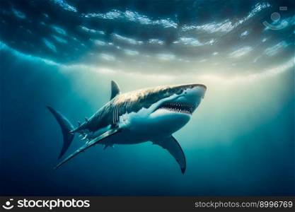 Great White Shark Underwater.  Image created with Generative AI technology