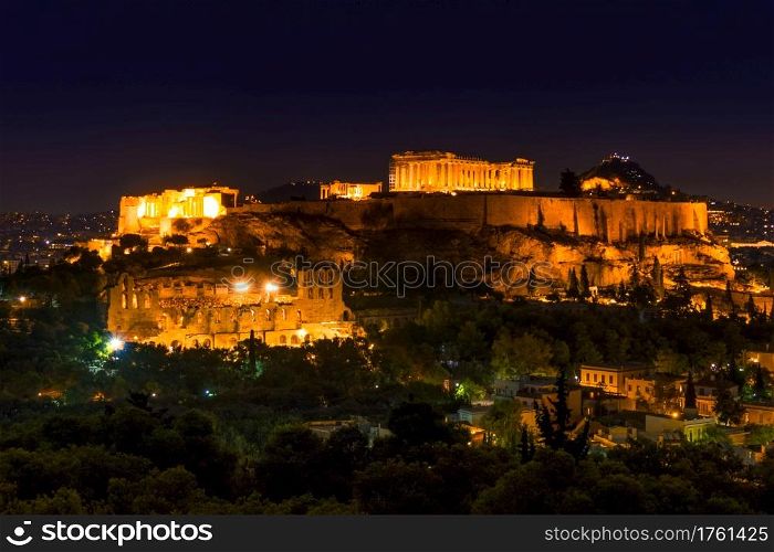 Greece. Athens. Acropolis. Parthenon. Night lights. Parthenon and Night Lights