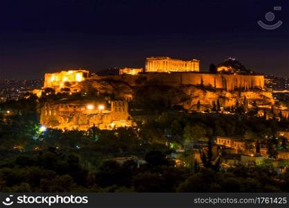 Greece. Athens. Acropolis. Parthenon. Night lights. Parthenon and Night Lights
