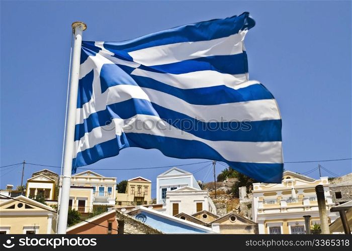 Greece flag in symi island of Rhodes