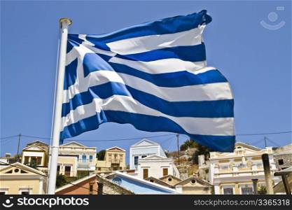 Greece flag in symi island of Rhodes
