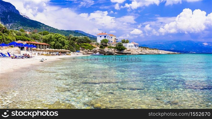 Greece. Idyllic beautiful beaches of Samos island - beautiful Limnionas beach. Best beaches of Samos island - Limnionas. Greece